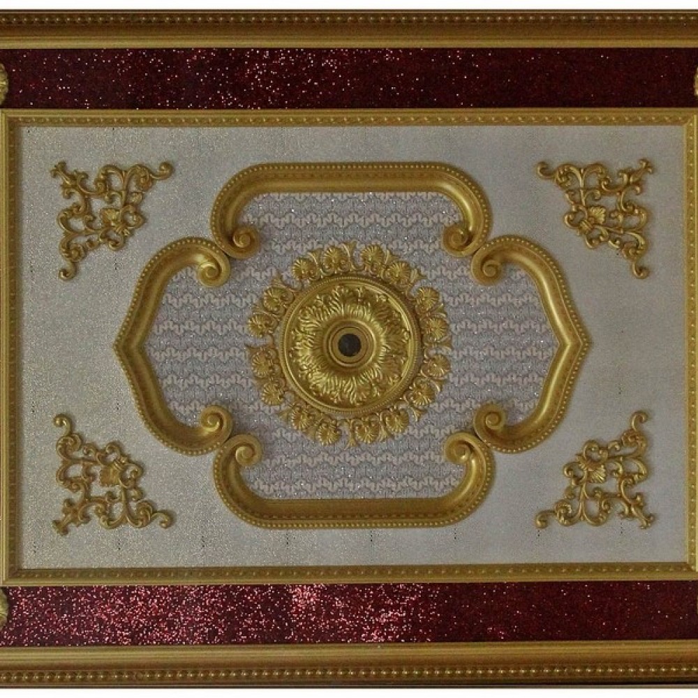 120x160 Cm Dikdortgen Osmanli Saray Tavan S-504 Avize Gobegi Altin Varak Kaplamali 3D